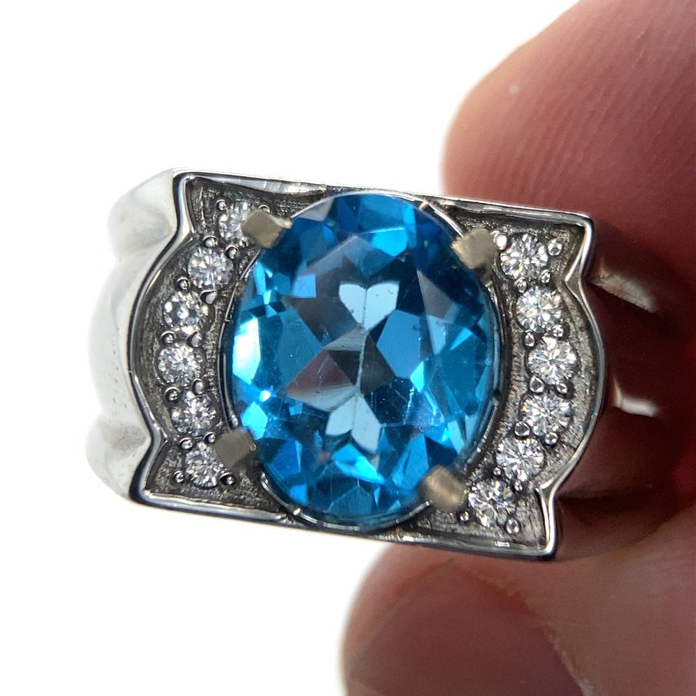 Swiss Blue Topaz 2.55ct Platinum Finish Solid 925 Sterling Silver Ring